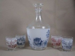 Vintage France Decanter Liquor Set W/ 4 Shot Glasses
