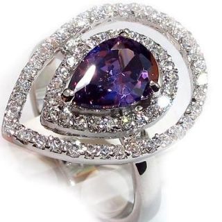 Amethyst Gemstone with little white gemstone Silver ring 4a34 #6 7 8