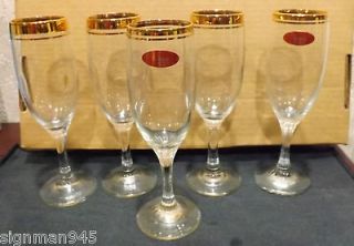 Set 5 Valencia Tiffin Gold Rimmed Stemware Wine Glasses 7 1/2 HIgh