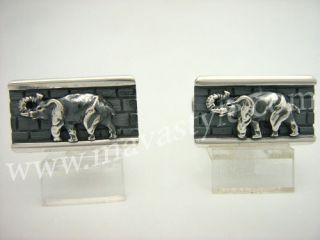 925 Sterling Silver Elephant Animal Cuff Links Cufflinks Jewelry Bijou