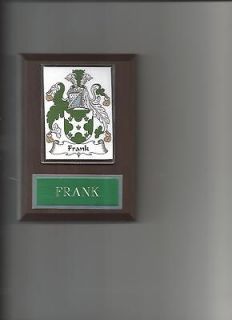 FAMILY CREST PLAQUE COAT OF ARMS GENEALOGY YOUR NAME YOUR CHOICE FRANK