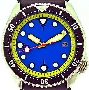 HOT new Super Mod SEIKO 7002 diver Deep Blue Tuna dial w/Yellow