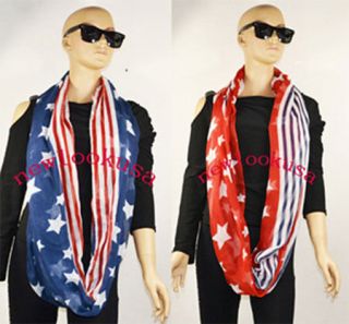 NEW STYLE STARS AND STRIPES USA AMERICAN FLAG LOOP SCARF WRAP RETRO