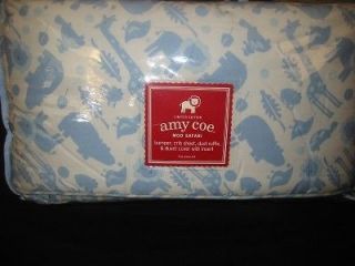 NEW Amy Coe MOD SAFARI Blue Baby Crib 4 pc Bedding Set Boy Zoo Animals