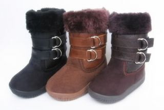New Toddler Girls Winter Black Brown Fur Buckle Boots Shoes Sz 5 10