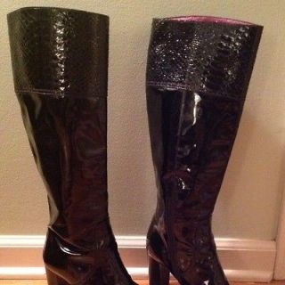 COACH black patent LEATHER Rowan tall boots size US 8.5 EU 39