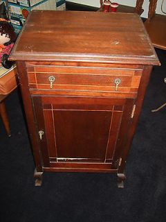 Antique Smoking Cabinet / Stand  1 Drawer  1 Door  Inside Tin Lined