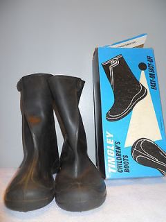 Vintage 1968 Tingley Black Boots Storm Rubbers Rain Galoshes Boys Kids