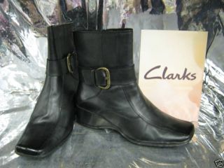 Ladies Clarks Madison Jack Black Leather Casual Wedge Ankle Boots