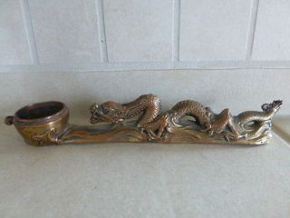 Antique Japanese brass dragon inkwell candleholder ashtray scepter