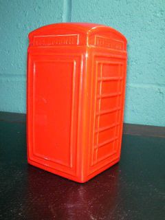 Vintage 1980 COIN BANK Red Ceramic England English British Telephone