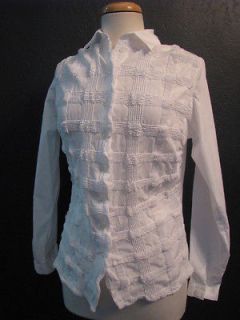 ANNE FONTAINE FRANCE White Puckered Cotton Shirt Blouse 1 S