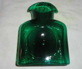 DARK GREEN BLENKO GLASS WATER BOTTLE DOUBLE SPOUT AND DIMPLE
