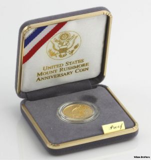 1991 Mount Rushmore Anniversary Coin   90% Gold Five Dollar Proof US