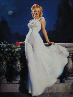 Elvgren Pinup Girl Art Beautiful Moonlight & Roses Glamour Dream Girl
