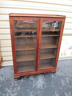 51489 Antique Solid Oak 2 Door Bookcase Curio Cabinet