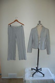 Ann Taylor Seersucker Blue White Striped Pant Suit 10 8