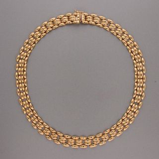 YELLOW GOLD UNOAERRE 4 ROW 17 1/2 INCH PANTHER LINK NECKLACE ITALIAN