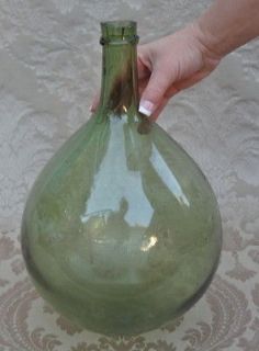 GOOD ANTIQUE FRENCH WINERY GREEN GLASS WINE FERMENTING BOTTLE DEMIJOHN