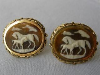 Vintage 1950s DANTE Incolay Horse Cameo BIG Goldtone Cufflinks