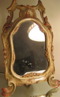 Vtg Italian Mirror Wood Hand Painted Easel Back Bombe Pierce Carved