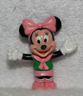 MINNIE MOUSE Toy Figure PVC Pink Bow Boots Scarf Green Sweater ARCO