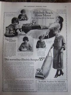 1922 Antique HAMILTON BEACH Vacuum Cleaner Sewing Machine Ad