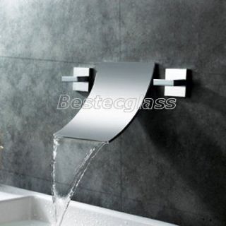 Nickel Square Wall Mounted Bathroom Glass Vessel Sink Waterfall Faucet