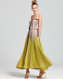 BCBG Max Azria Lilyan Pleated Colorblocked Strapless Maxi Dress Gown