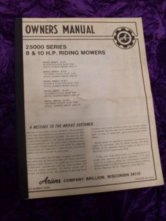 Ariens 25000 Series Riding Mowers Operators Manual