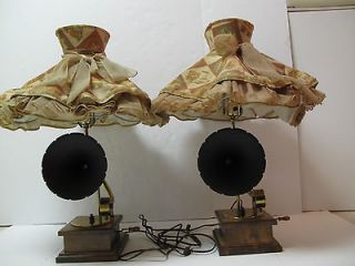 Antique 1950s Pair of Wood Base Phonograph Style Lamps I Love Lucy