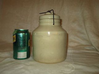 ANTIQUE STONEWARE CANNING CROCK JAR CANISTER CLAMP WIRE KEY LID