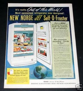 MAGAZINE PRINT AD, NORGE POWER KING JET SELF D FROSTER REFRIGERATOR