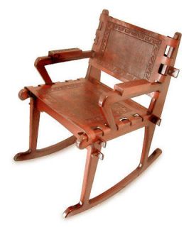 COLONIAL COUNTRY Rustic ARTISAN CRAFTED LEATHER & Warm Wood ROCKING