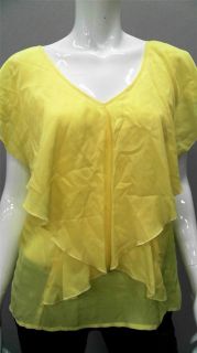 Aryn K V Neck Blouse Ladies Womens L Silk Top Yellow Solid