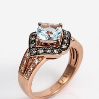 LeVian 14K Rose Gold Aquamarine Chocolate/Whit e 0.40ct Diamond Ring