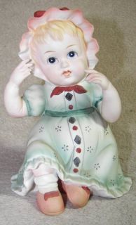 Lefton China Piano Doll Baby Girl w/Bonnet Old KW1927
