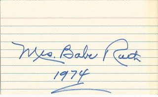 CLAIRE MRS. BABE RUTH JSA SIGNED INDEX CARD AUTOGRAPHED BY BABES