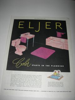 1950 ELJER COLOR TOILET BATHROOM PINK VINTAGE ORIGINAL PRINT AD o2b