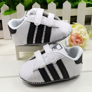 Boy Baby Black & White Stripe Soft Sole Shoes Sneaker Size Newborn to