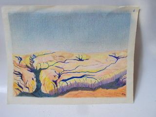 ISRAELI PENCIL & COLOR PENCILS DRAWING GALIL IN ISRAEL SIGNED 1983