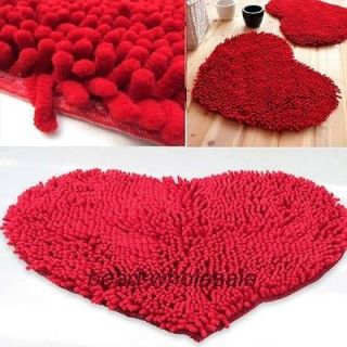 Fluffy Rug Floor Bedroom/Door/B ath mat Red Love Heart Chenille Carpet