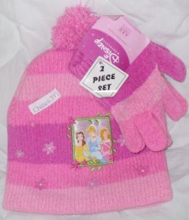 NWT Girls Disney Princess Cinderella Belle Sleeping Beauty Hat Gloves