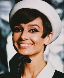 AUDREY HEPBURN SMILING 1960S POSE IN WHITE HAT AND BLACK GLOVES 24X30