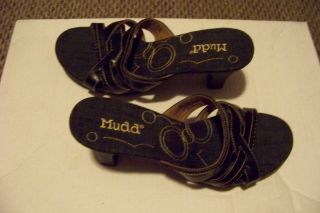 womens mudd chachi black weaved strap slip on heels shoes size 10