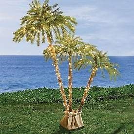 LIGHTED 6 FOOT 3 BRANCH 450 LIGHTS OUTDOOR ARTIFICIAL PALM TREE