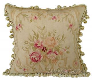 16 French Aubusson Pillow Cushion VINTAGE PASTEL GREEN