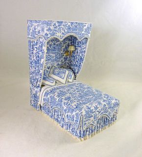 Dollhouse Miniature IGMA Artisan Electrified Blue Toile Canopy Bed