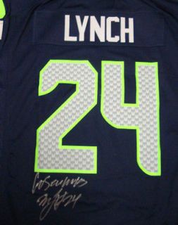 MARSHAWN LYNCH AUTOGRAPHED SIGNED SEAHAWKS BLUE NIKE JERSEY GO PSA/DNA