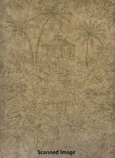Tropical Toile Wallpaper/ Brown Asian Toile Sidewall / Brown Faux